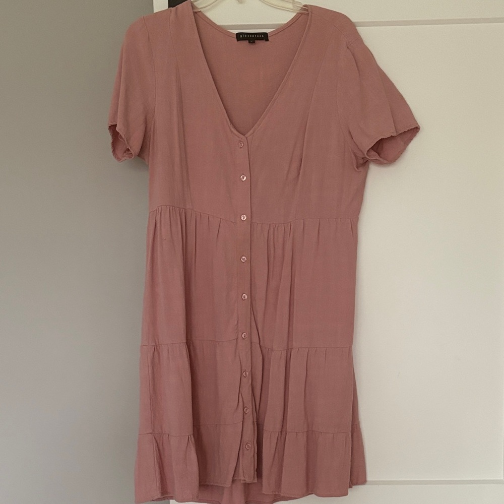 Button-Front Rose Pink Tiered Mini Dress by Atmosphere